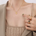 Gold Rose Steel Puffy Heart Pendant Snake Chain Necklace view 1
