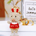 Jeweled Happy Shirt Rabbit Keychain in Multiple Pictured Colors view 2