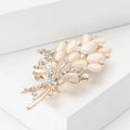 Gold Tone Cats Eye Stone Bouquet Bow Rhinestone Brooch view 2