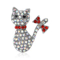Crystal Cat and Bow Brooch in Gold and Silver Tones view 2