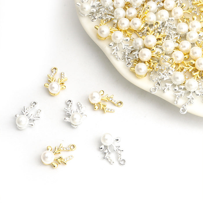 Faux Pearl Reindeer Pendant Charms in Gold and Silver Tone