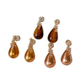 Gold Teardrop Pearl Earrings With Clear Stone Tops view 5