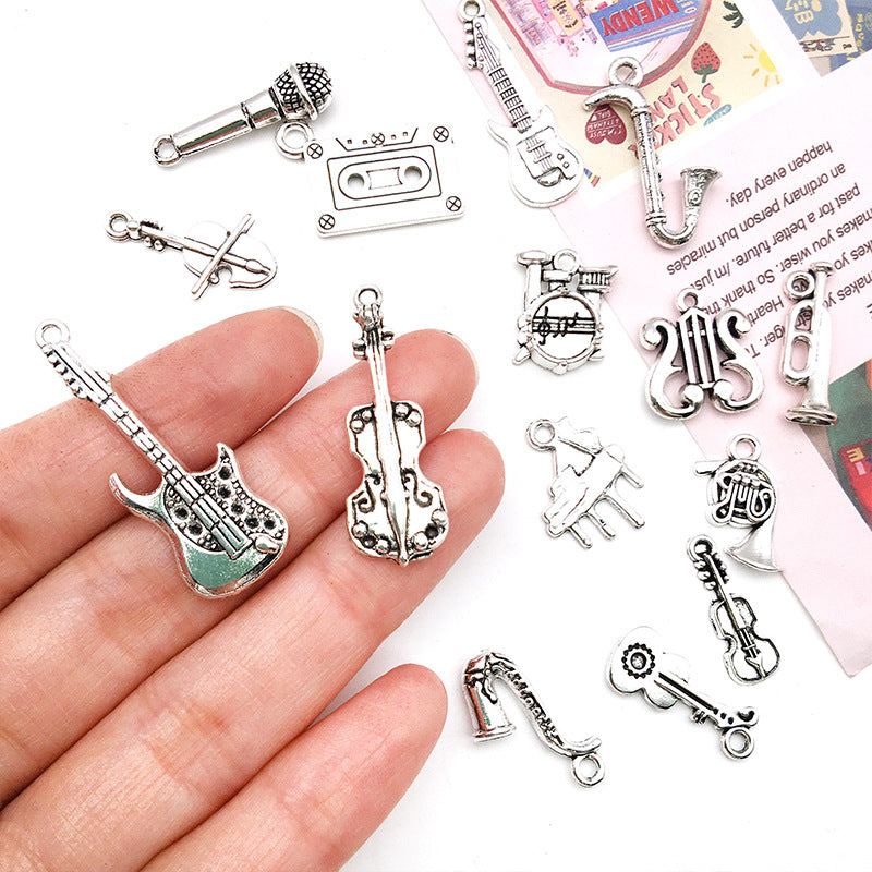 Zinc Alloy Violin Guitar Music Note Instrument Charm Pendants for DIY Handmade Jewelry