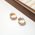 Gold Purple Rhinestone Openwork Huggie Hoop Earrings view 3
