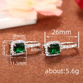 White Gold Green Emerald-Cut Halo Lever-Back Drop Earrings view 4