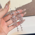 Pink Butterfly Bead and Chain Fringe Huggie Earrings view 2