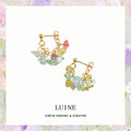 Gold Tone Multicolor Irregular Chip Cluster Small Hoop Earrings view 1