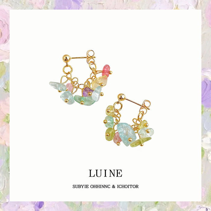 Gold Tone Multicolor Irregular Chip Cluster Small Hoop Earrings