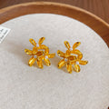 Gold Amber Petal Flower Stud Earrings with Layered Blooms view 6