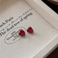 Deep Red Glossy Heart Studs Gold Chain Necklace Set view 6
