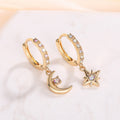 Gold Star Moon Charm Huggie Hoop Earrings Opal Tone Alloy view 3