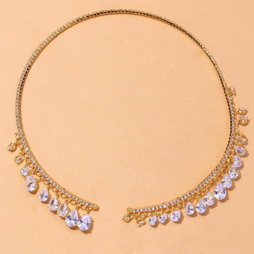 Open Collar Necklace With Graduated Teardrop Crystals In Two Tones