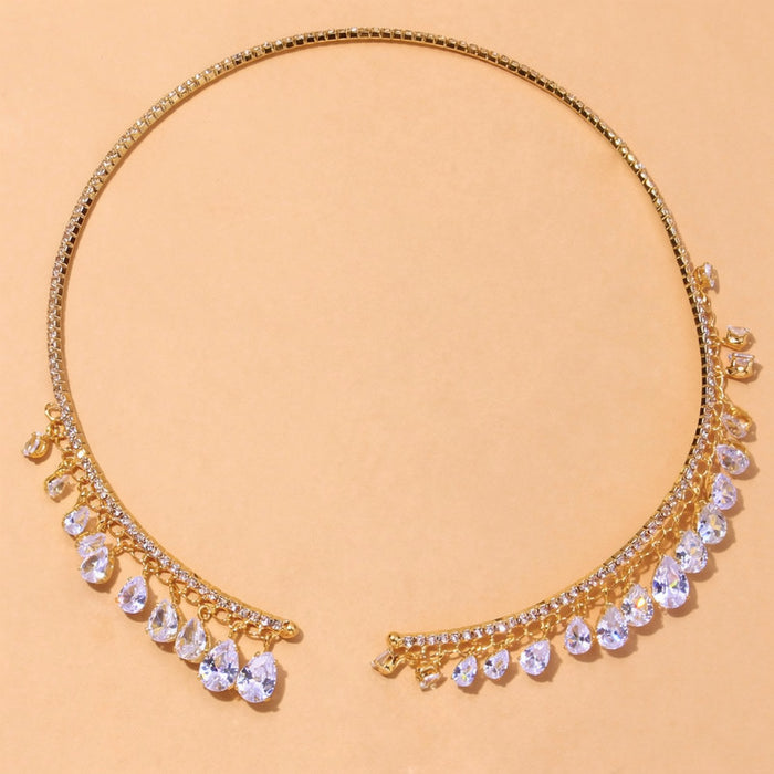 Open Collar Necklace With Graduated Teardrop Crystals In Two Tones