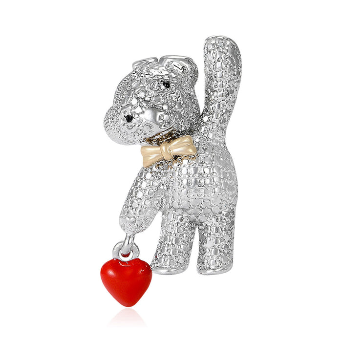 Crystal Cat Brooch With Red Heart Charm for Jackets Scarves and Lapels