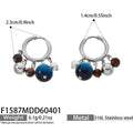 Tiger Eye and Pearl Cluster Hoop Earrings in Two Metal Tones view 7