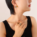 Heart Stud Earrings Red or Blue Crystal Gold and Steel view 4