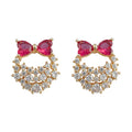 Gold Pink Bow Handbag Stud Earrings Clear Crystal Pave view 5