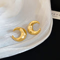 Chunky Crescent Metal Stud Earrings in Gold and Silver Tones view 6