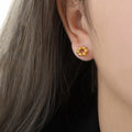 Metal Six Bead Flower Stud Earrings Gold and Steel view 7