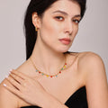 Gold Stainless Steel Multicolor Faceted Crystal Drop Necklace view 2