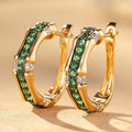 Green Baguette Geometric Hoop Earrings in Gold Tone view 1