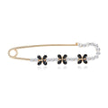Black Clover Safety Pin Brooch Crystal Gold or Silver view 2
