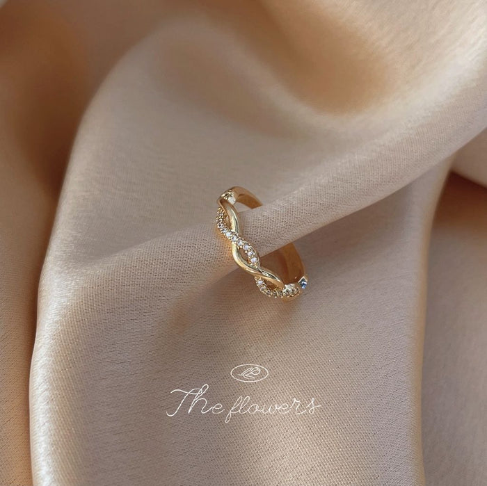 Gold Tone Clear Stone Twisted Infinity Adjustable Open Ring