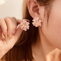 Pink and Blue Mini Rose Floral Wreath Statement Stud Earrings view 4