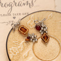 Mismatched Bow Amber Bead Cluster Long Stud Earrings view 4