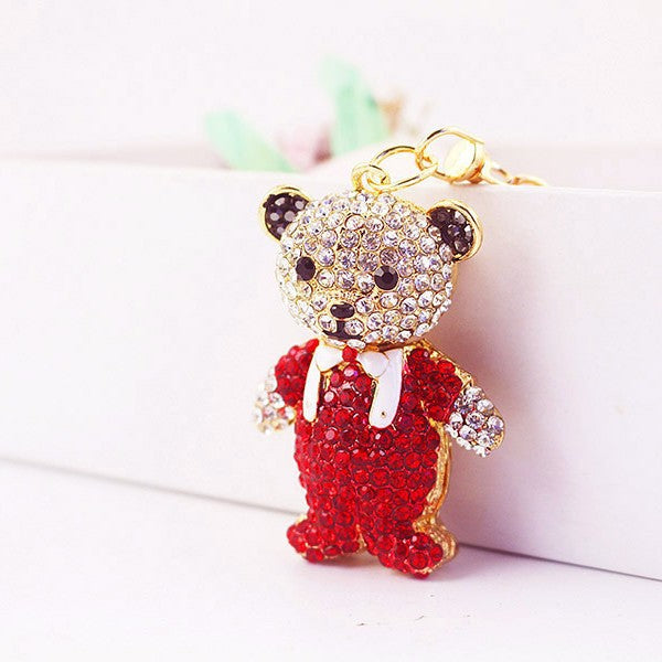Cute Rhinestone Bear Keychain, Animal Doll Bag Charm for Car Keys