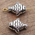 Antique Silver Wavy Striped Tropical Fish Small Hole Bead view 2
