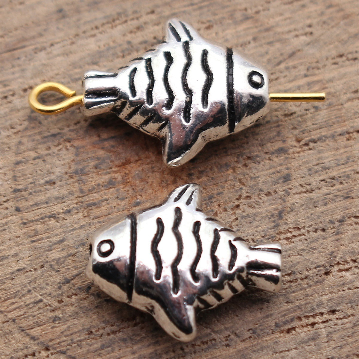 14x12x5.3mm 2g Antique Silver Zinc Alloy Double Sided Fish Loose Metal Beads for Bracelet Jewelry Making