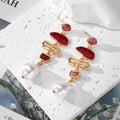 Gold Tone Abstract Glitter and Faux Pearl Drop Earrings in Three Colors view 4
