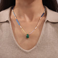 Heart Pearl Or Malachite Pendant Beaded Necklace Gold view 3