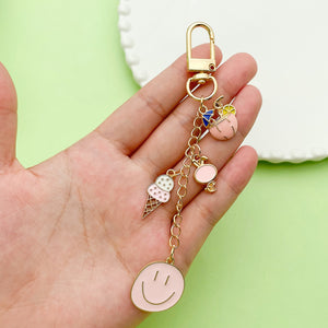 Enamel Charm Keychains with Fruit, Flower and Smiley Charms, 21 Designs