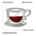 Gold Silver Tone Hollow Coffee Cup Saucer Enamel Brooch view 5