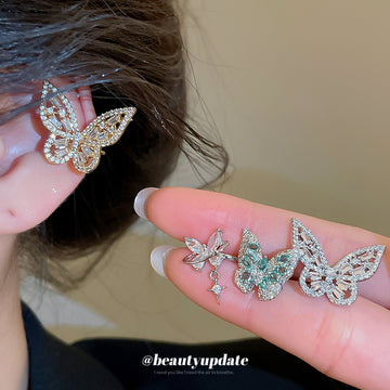 Crystal Butterfly Ear Cuffs in Gold and Silver Tone Options