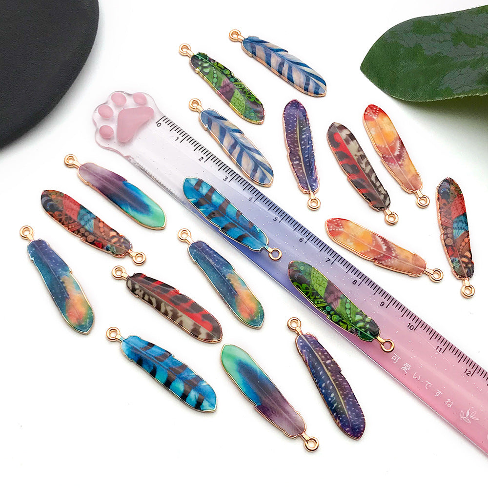 Printed Enamel Zinc Alloy Color Feather Charm Pendant for DIY Earring Keychain Jewelry