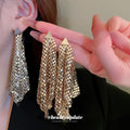 Crystal Mesh Geometric Drop Earrings in Gold and Silver view 1