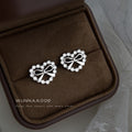 Silver Tone Clear Stone Heart Wreath And Bow Stud Earrings view 3