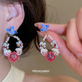 Colorful Floral Crystal Drop Earrings in Three Styles view 4