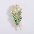 Crystal Feather With Pearl Brooch With Polished Metal And Sculpted Decorative Details view 6