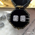 Rectangular Solitaire Double Baguette-Halo Stud Earrings Silver Tone view 5