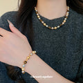 Brown Beaded Bracelet and Necklace with Round Clasp view 4