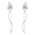 Silver-Tone Icy Glass Butterfly Crystal Tassel Drop Earrings view 5