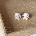 White Flocked Bunny Rabbit Stud Earrings Three Styles view 6
