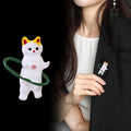 Green Silver Tone Cat Metal Brooch Pin for Jackets and Lapels view 4
