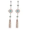 Blue Crystal Geometric Tassel Drop Earrings Statement Jewelry view 5