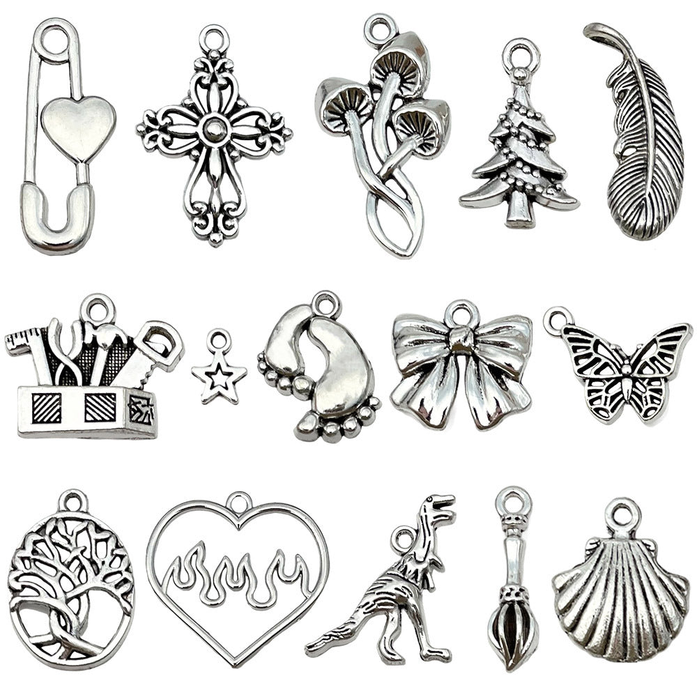 Antique Silver Zinc Alloy Heart Bow Christmas Tree Butterfly Charm Pendant for DIY Necklace Earring