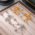 Gold Steel Triple Teardrop Geometric C Stud Earrings view 4